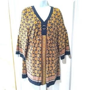 Style & Co. Women's Floral Print Yellow  Midi Dress Sz L